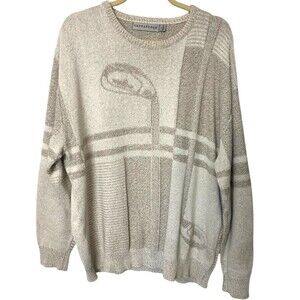VTG Shenandoah Men's L Cream Beige Golf Club Textured Knit Sweater Crew Neck USA